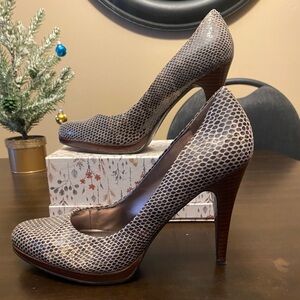 Brown Snake Patterned Women's Heels
